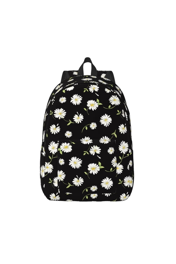 Daisies Flowers Print Canvas Backpack Travel Rucksack Unisex Knapsack 15.7/17.7Inch Laptop Backpack for Work,College -Medium