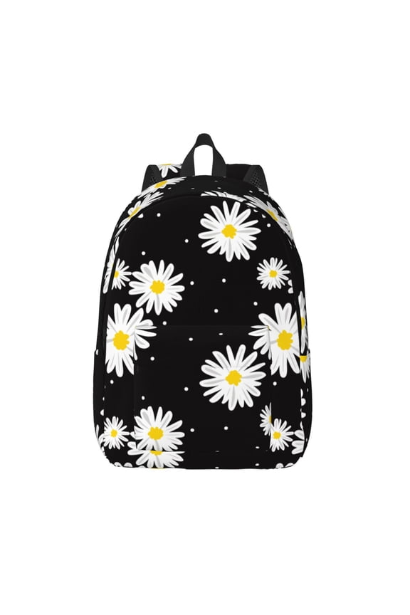 Daisies Flowers Print Canvas Backpack Travel Rucksack Unisex Knapsack 15.7/17.7Inch Laptop Backpack for Work,College -Medium