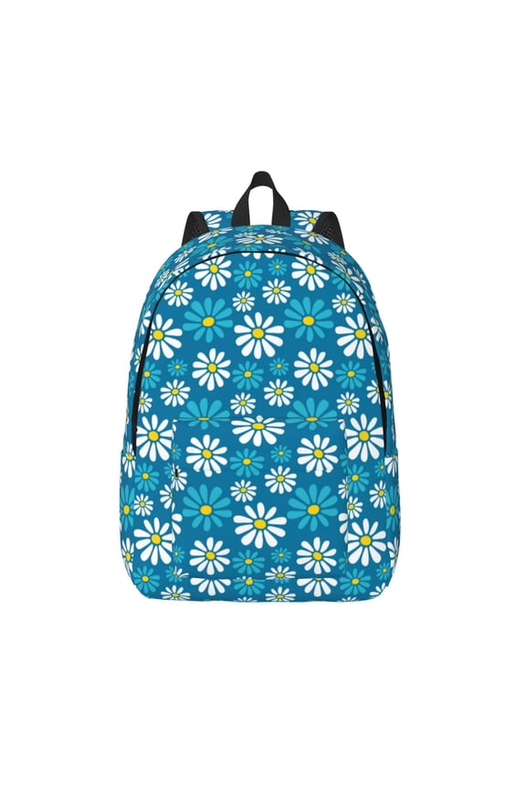 Daisies Flowers Print Canvas Backpack Travel Rucksack Unisex Knapsack 15.7/17.7Inch Laptop Backpack for Work,College -Small