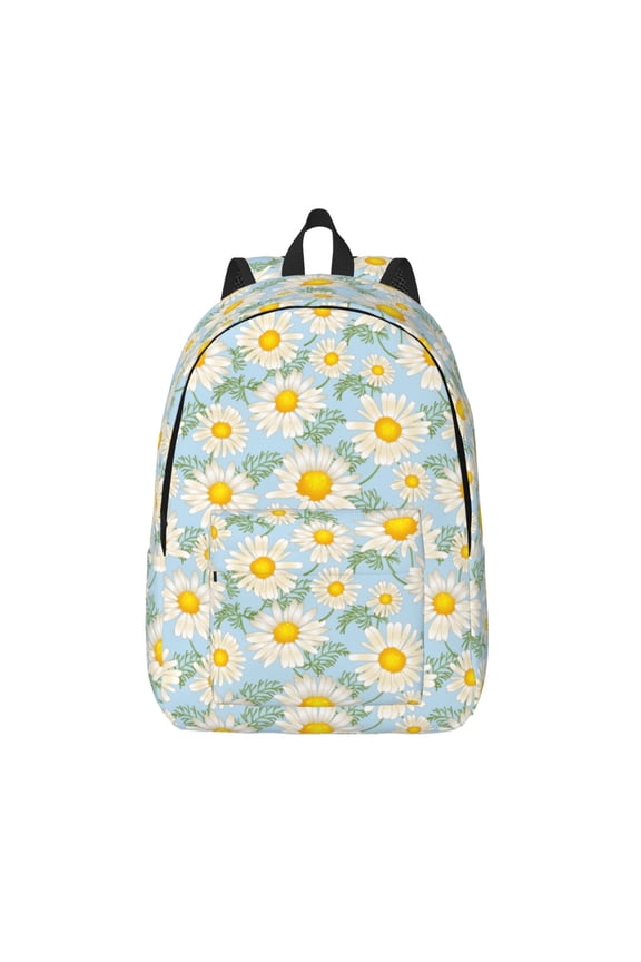 Daisies Flowers Print Canvas Backpack Travel Rucksack Unisex Knapsack 15.7/17.7Inch Laptop Backpack for Work,College -Small