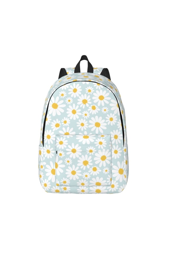 Daisies Flowers Print Canvas Backpack Travel Rucksack Unisex Knapsack 15.7/17.7Inch Laptop Backpack for Work,College -Small