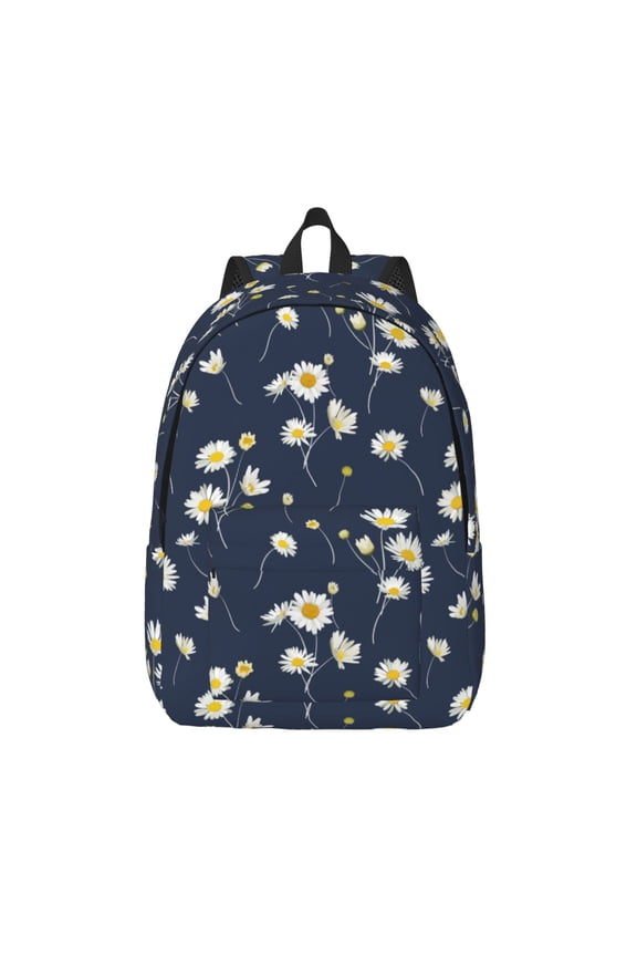 Daisies Flowers Print Canvas Backpack Travel Rucksack Unisex Knapsack 15.7/17.7Inch Laptop Backpack for Work,College -Small