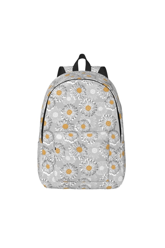 Daisies Flowers Print Canvas Backpack Travel Rucksack Unisex Knapsack 15.7/17.7Inch Laptop Backpack for Work,College -Small