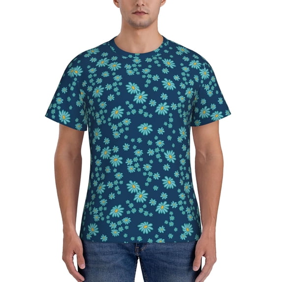 Vsdgher Daisies Flowers Print Men's Dry Fit Mesh Athletic Shirts Moisture Wicking Tennis T-Shirt Tops