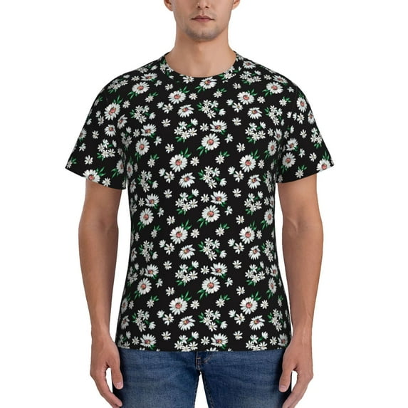 Vsdgher Daisies Flowers Print Men's Dry Fit Mesh Athletic Shirts Moisture Wicking Tennis T-Shirt Tops
