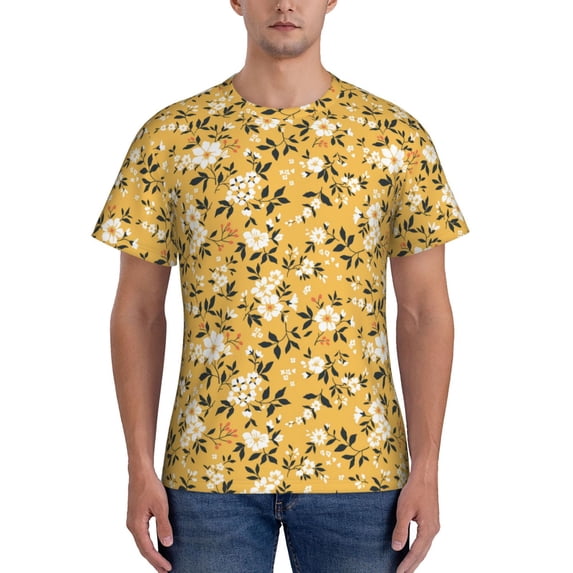 Vsdgher Daisies Flowers Print Men's Dry Fit Mesh Athletic Shirts Moisture Wicking Tennis T-Shirt Tops
