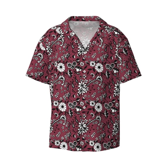 Vsdgher Daisies Flowers Print Men's Wrinkle Free Untucked Cuban Shirt Business Casual Button Down Shirts Short Sleeve Shirt