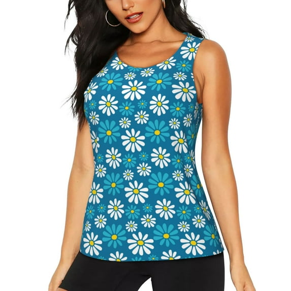 Vsdgher Daisies Flowers Print Tank Top Sports Vest Bra for Women Sports ,Performance Stretchy Quick Dry Sports Workout Running Top Vest with Removable Pads