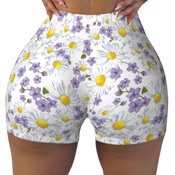 Vsdgher Daisies Flowers print Workout Shorts for Women Seamless Soft Smooth Gym Yoga Scrunch Active Exercise Fitness Shorts