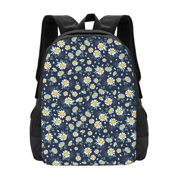 Vsdgher Daisy Floral B Print Backpack for Women Men School Bookbag with Laptop Compartment for College Work Travel, Simple Fashion Casual Daypack, Fit 15" Laptop