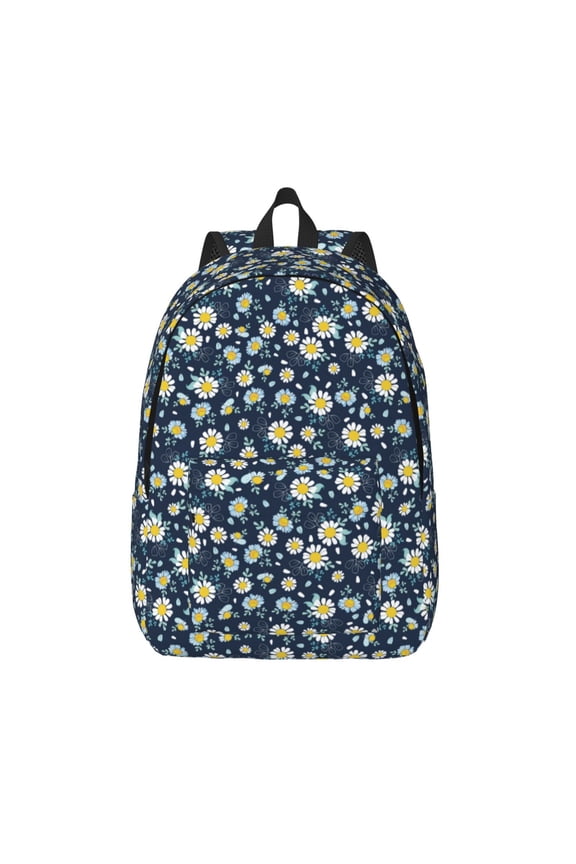 Daisy Floral B Print Canvas Backpack Travel Rucksack Unisex Knapsack 15.7/17.7Inch Laptop Backpack for Work,College -Medium