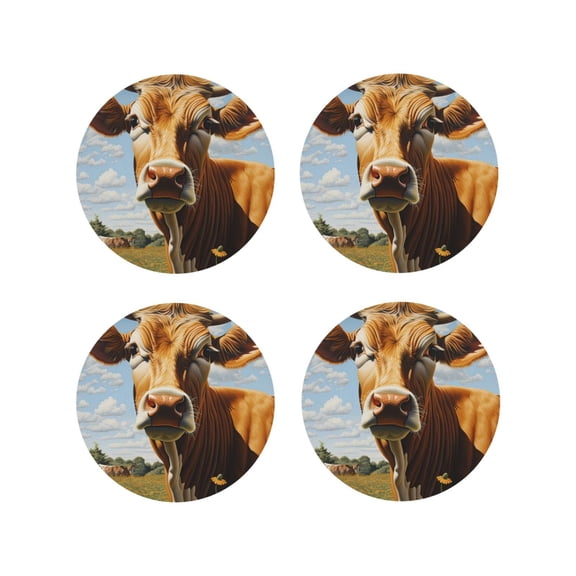 Vsdgher Daisy Flower Field Cow Leather Coasters for Drinks, Durable Drink Coasters 4 Set for Tabletop Protection, Luxurious Home Décor and Housewarming Gift ( {designName})Round Shape