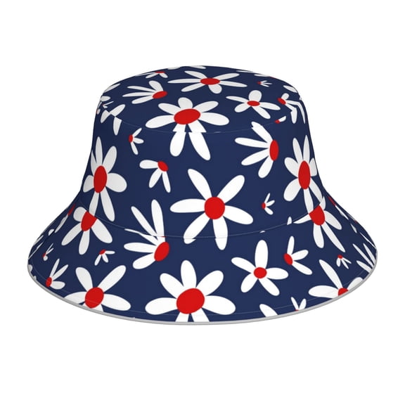 Vsdgher Daisy Flowers Print Bucket Hat for Men&Women Bucket Hat Reversible Summer Double-Side-Wear Travel Gardening, Beach, Camping, Hiking, Fishing Cap