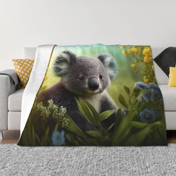 Vsdgher Daisy Koala Pattern Fleece Throw Blanket, Horizontal Fleece Bedding Home Decor for Couch & Bed All Season Use -80"x60"