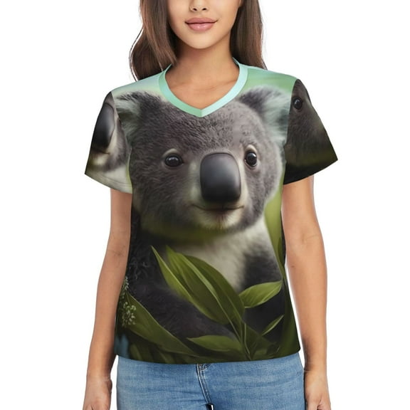Vsdgher Daisy Koala Women Shirts V Neck Short Sleeve Tops T-Shirt Basic Tees, S to 3XLLarge