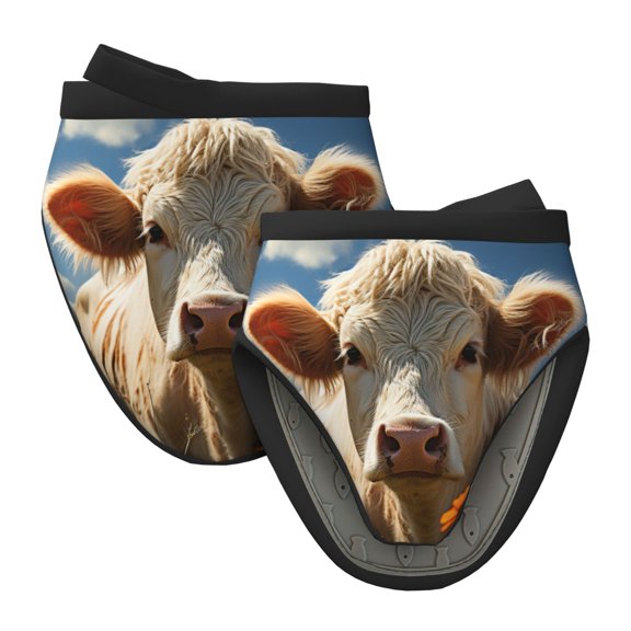Vsdgher Daisy Meadow Cow Non-Slip Mini Oven Mitt Set, Short Oven Mitts for Baking Grilling Barbecue Microwave, 5.9"x5.9"in