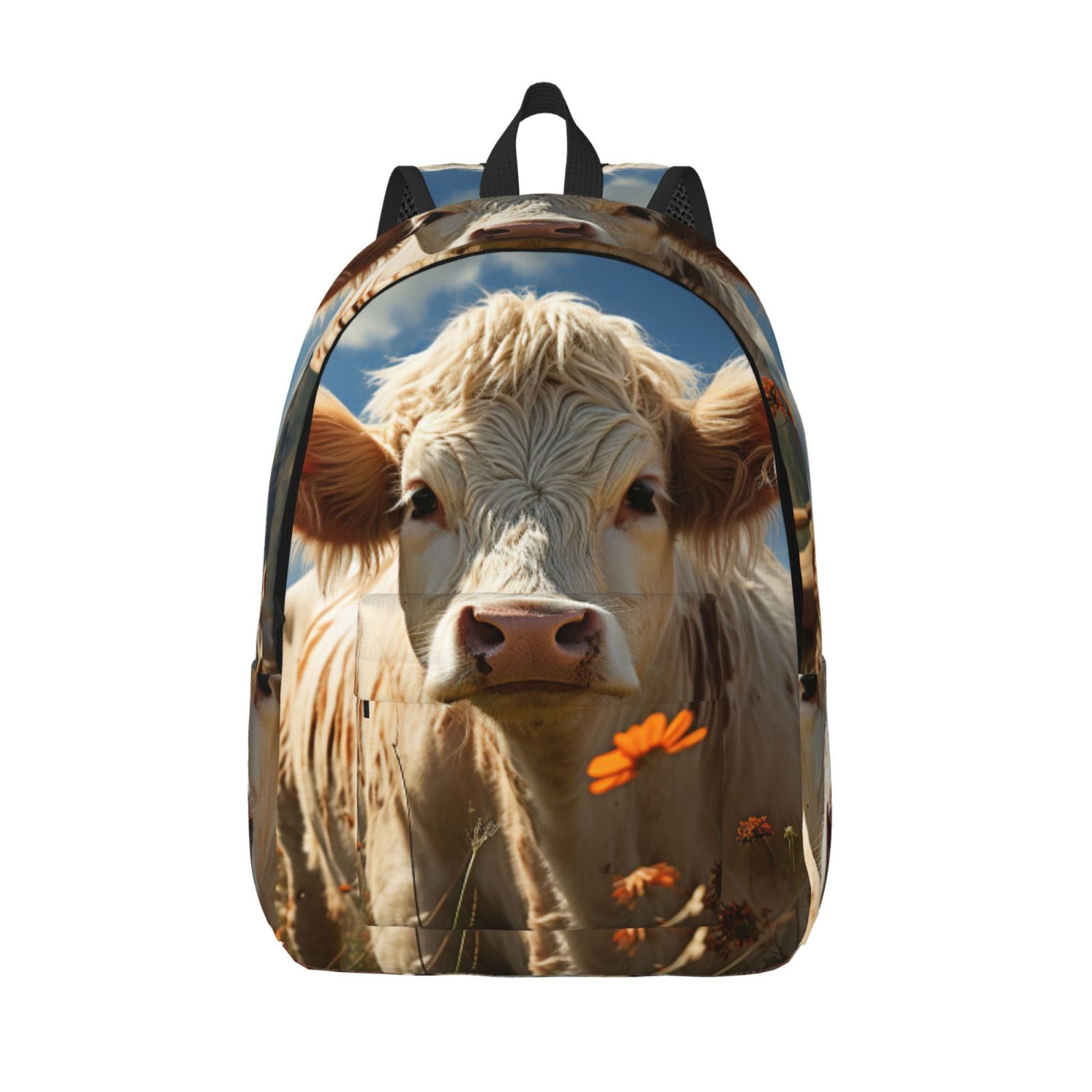 Vsdgher Daisy Meadow Cow Print Canvas Backpack Travel Rucksack Unisex Knapsack 15.7/17.7Inch Laptop Backpack for Work,College -Small