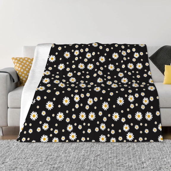 Vsdgher Daisy Pattern Fleece Throw Blanket, Horizontal Fleece Bedding Home Decor for Couch & Bed All Season Use -80"x60"