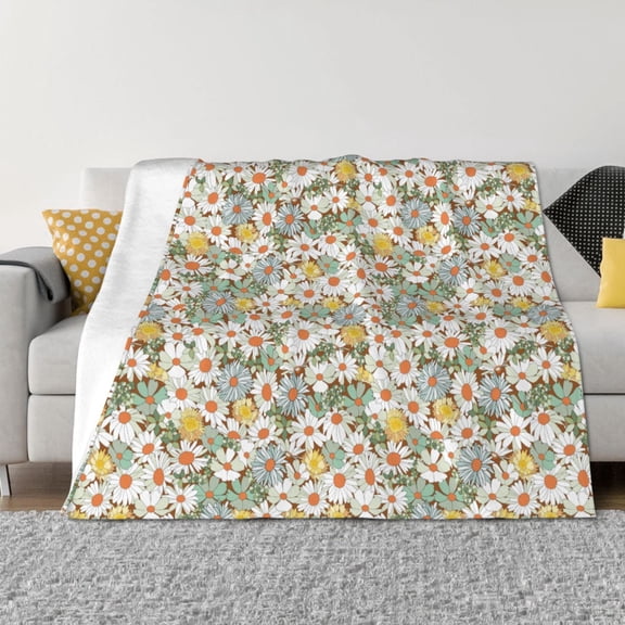 Vsdgher Daisy Pattern Fleece Throw Blanket, Horizontal Fleece Bedding Home Decor for Couch & Bed All Season Use -80"x60"