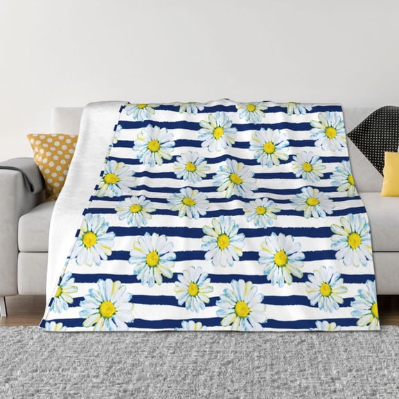 Vsdgher Daisy Striped Nautical Pattern Fleece Throw Blanket, Horizontal Fleece Bedding Home Decor for Couch & Bed All Season Use -60"x50"