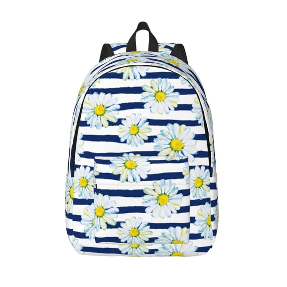 Vsdgher Daisy Striped Nautical Print Canvas Backpack Travel Rucksack Unisex Knapsack 15.7/17.7Inch Laptop Backpack for Work,College -Medium