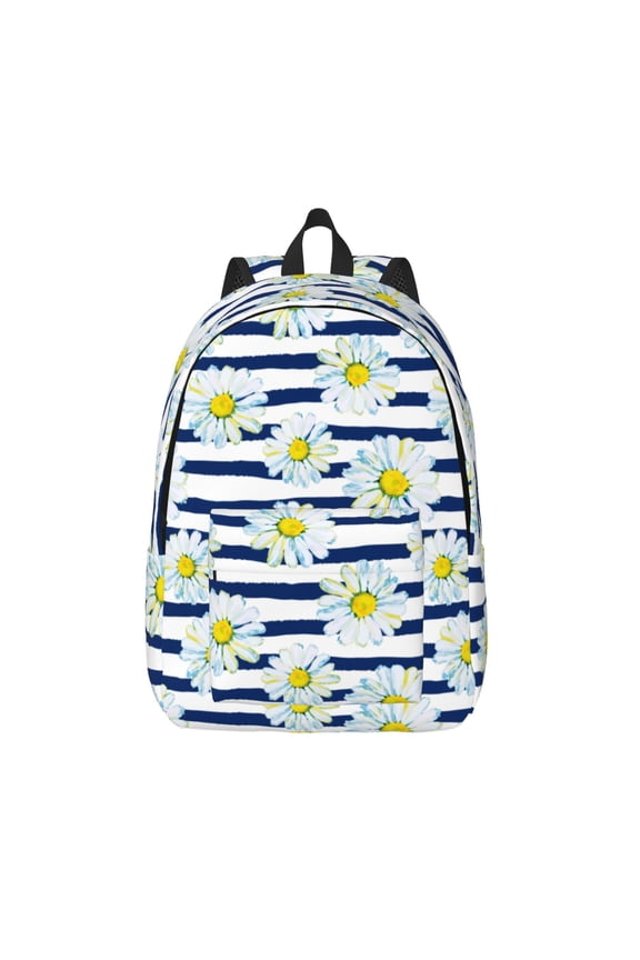 Daisy Striped Nautical Print Canvas Backpack Travel Rucksack Unisex Knapsack 15.7/17.7Inch Laptop Backpack for Work,College -Small