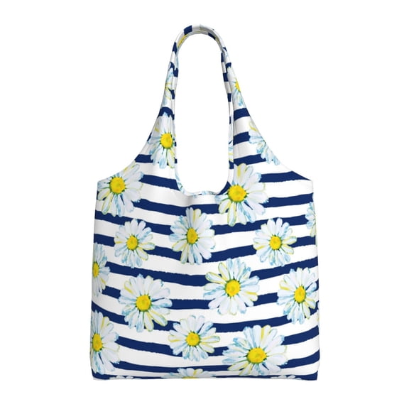 Vsdgher Daisy Striped Nautical Print canvas Tote Bag, Lightweight Cloth Bags, Suitable for shopping, groceries, travel