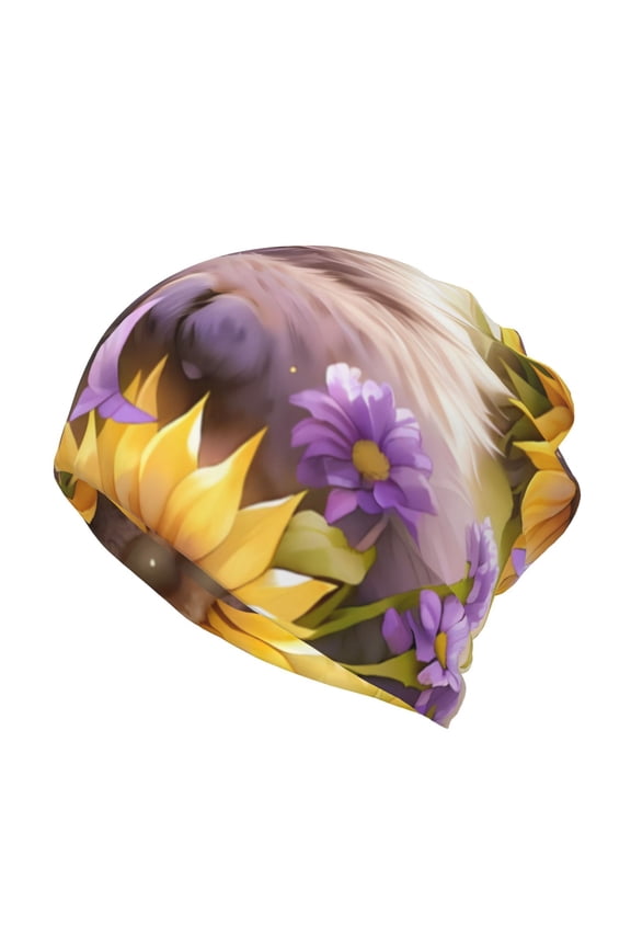 Daisy Sunflower Lazy Cat Slouchy Beanie Hat for Men/Women, Skull Cap Chemo Cap Night Sleeping Cap