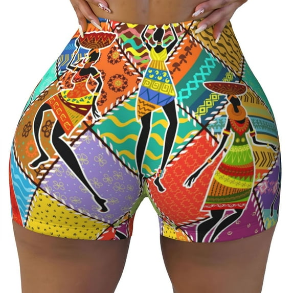 Vsdgher Dancing African Womans print Workout Shorts for Women Seamless Soft Smooth Gym Yoga Scrunch Active Exercise Fitness Shorts