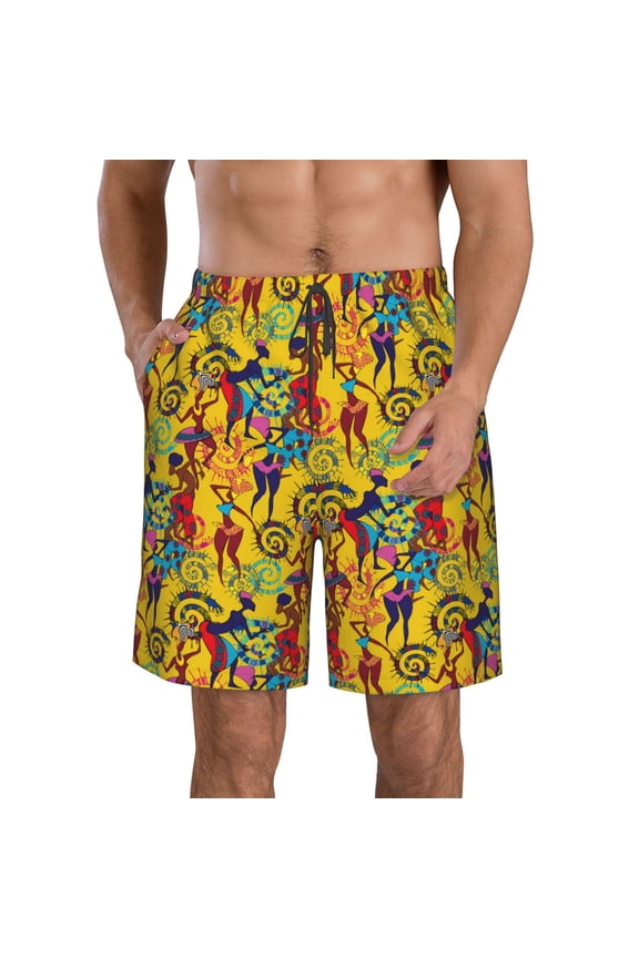 Dancing African Women Men's Beach Shorts, Surfing shorts, Swim trunks, Quick Dry Swim Trunks for Surfing Beach Fun -3X-Large
