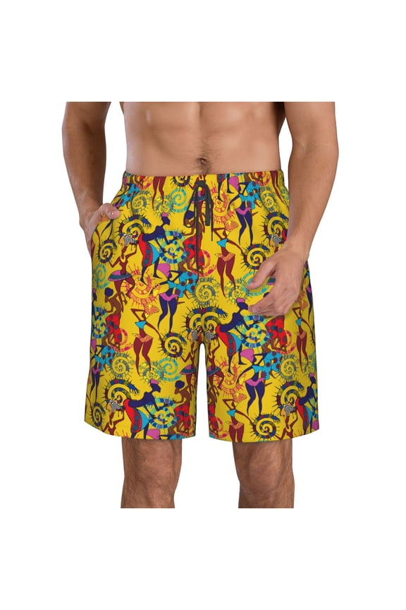 Dancing African Womens Men's Beach Shorts, Surfing shorts, Swim trunks, Quick Dry Swim Trunks for Surfing Beach Fun -X-Large