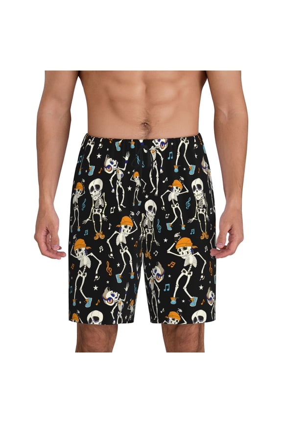 Dancing Skeleton Party Print Men's Pajama Shorts Lounge Bottoms Sleep Shorts Elastic Waist Lightweight PJ Shorts with Pockets-Medium