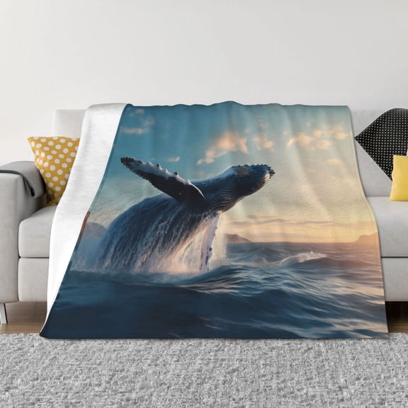 Vsdgher Dancing Whale Pattern Fleece Throw Blanket, Horizontal Fleece Bedding Home Decor for Couch & Bed All Season Use -60"x50"