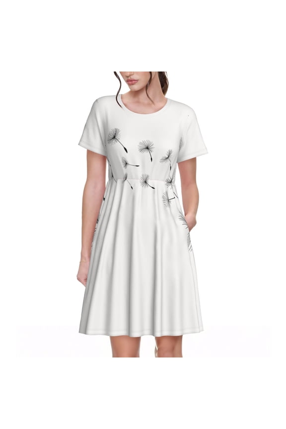 Dandelion Blowing In The Wind for Womens Summer 2025 Casual Midi Maxi Dresses Lightweight Short Sleeve Round Neck Beach Dress -XX-Large