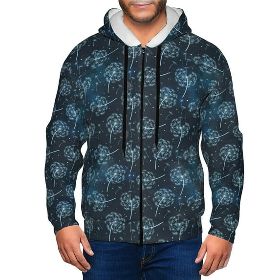 Vsdgher Dandelions Mens Hoodies Zip Hoodie, Hoodies for Men, Zip-up Hooded Sweatshirt-Large