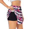 thumbnail image 1 of Vsdgher Dark Blue Stripes and Flamingos Print Women's Running Double Layer Shorts High Waisted with Pockets Elastic Yoga Workout Athletic Gym Sports, 1 of 7