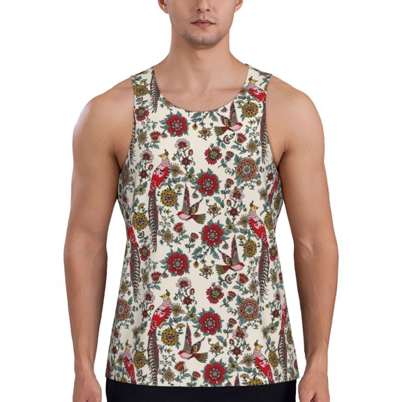 Vsdgher Dark Enchanted Flowers And Birds Men's Workout Tank Tops Sleeveless Gym Shirt Quick Dry Fitness Bodybuilding Sleeveless T Shirt-4X-Large