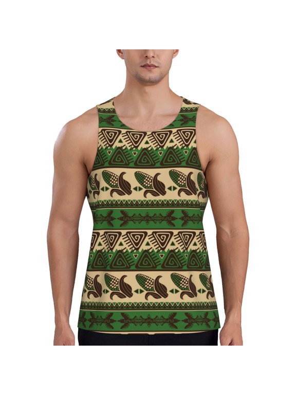Dark Green Vintage Corn Pattern Men's Workout Tank Tops Sleeveless Gym Shirt Quick Dry Fitness Bodybuilding Sleeveless T Shirt-Small