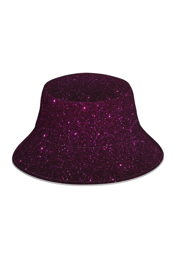 Dark Purple Glitter Print Bucket Hat for Men&Women Bucket Hat Reversible Summer Double-Side-Wear Travel Gardening, Beach, Camping, Hiking, Fishing Cap