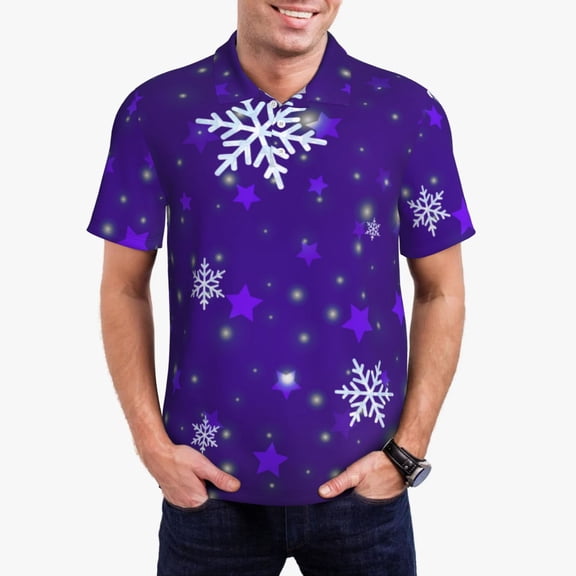 Vsdgher Dark Purple Snowflakes Polo Shirts for Men, Men's Short Sleeve Stretch Polo Shirt, Shirts for Men-