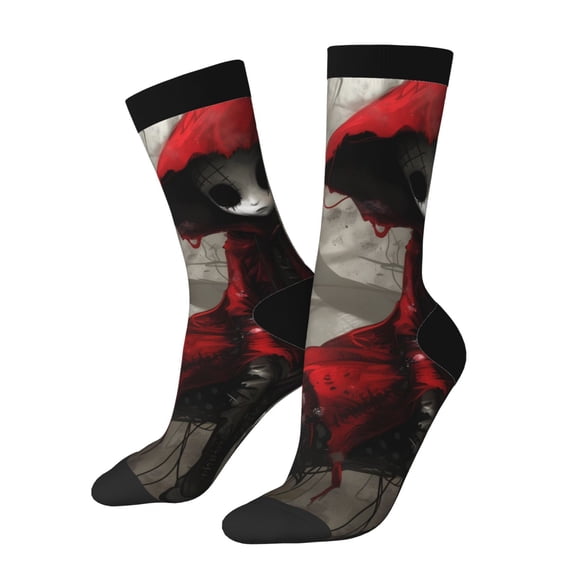 Vsdgher Dark Red Hooded Girl Crew Socks for Men & Women, Breathable Casual Athletic Ankle Socks