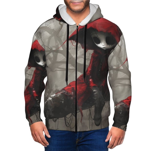 Vsdgher Dark Red Hooded Girl Mens Hoodies Zip Hoodie, Hoodies for Men, Zip-up Hooded Sweatshirt-3X-Large