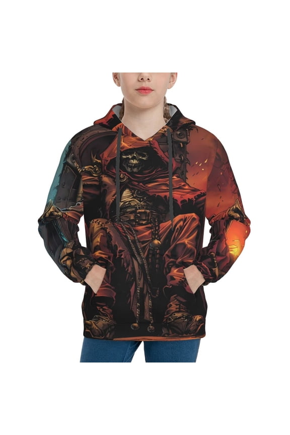 Dark Skull King Throne Hoodie Youth Classic Hooded Pullover Sweatshirts Essentials Hoodie for Children (s-xl)-Small