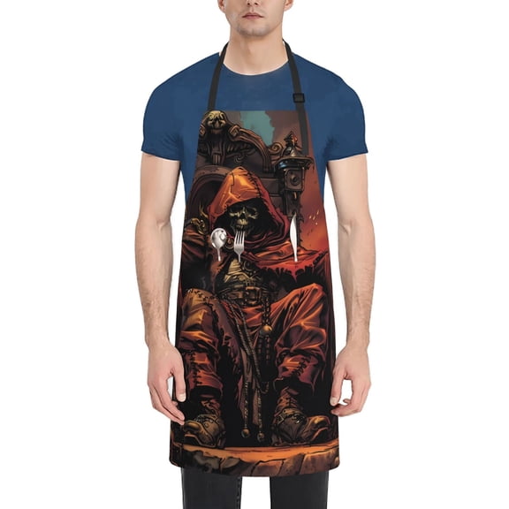 Vsdgher Dark Skull King Throne Waterproof Apron with 2 Pockets Kitchen Chef Aprons Bibs for Grooming Cooking Baking Painting Gardening