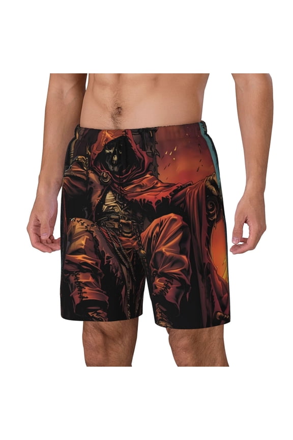 Dark Skull King Throne for Mens Swim Trunks with Compression Liner Swim Shorts Swim Suits Board Shorts-Large