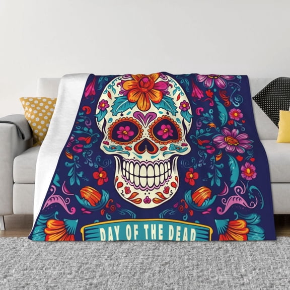 Vsdgher Dead Day Party Pattern Fleece Throw Blanket, Horizontal Fleece Bedding Home Decor for Couch & Bed All Season Use -80"x60"
