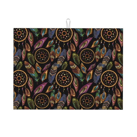 Vsdgher Decorative Feathers Dish Drying Mat Super Absorbent Drying Mat Large Dish Drying Mats for Kitchen Counter Kitchen Drying Mat 24" x 18"