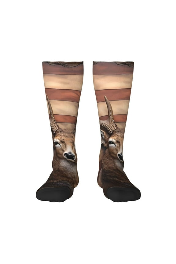 Deer American Flag Wall Knee Socks, High Socks Long Stretchy Sock Women Knee High Stocking, Long Socks for Women