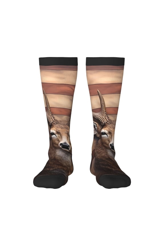 Deer American Flag Wall Knee Socks, High Socks Long Stretchy Sock Women Knee High Stocking, Long Socks for Women