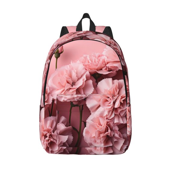 Vsdgher Delicate Pink Carnations Print Canvas Backpack Travel Rucksack Unisex Knapsack 15.7/17.7Inch Laptop Backpack for Work,College -Medium